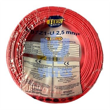 H07Z1-U 2,5 HF NYA Kablo - HES Kırmızı 100 mt