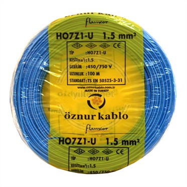 ÖZNUR 1,5 H07Z1-U Kablo - Mavi 100 Metre